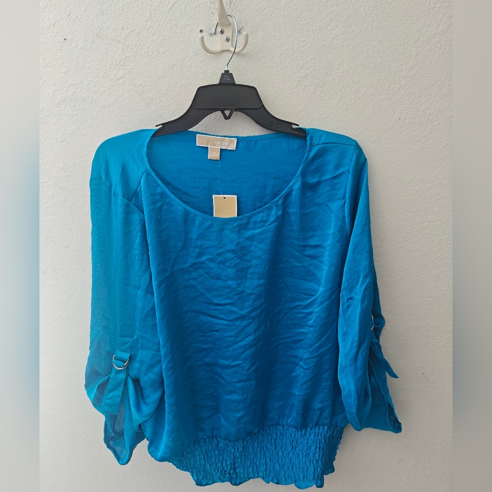 Michael Kors Turquoise Long Sleeve Blouse Top